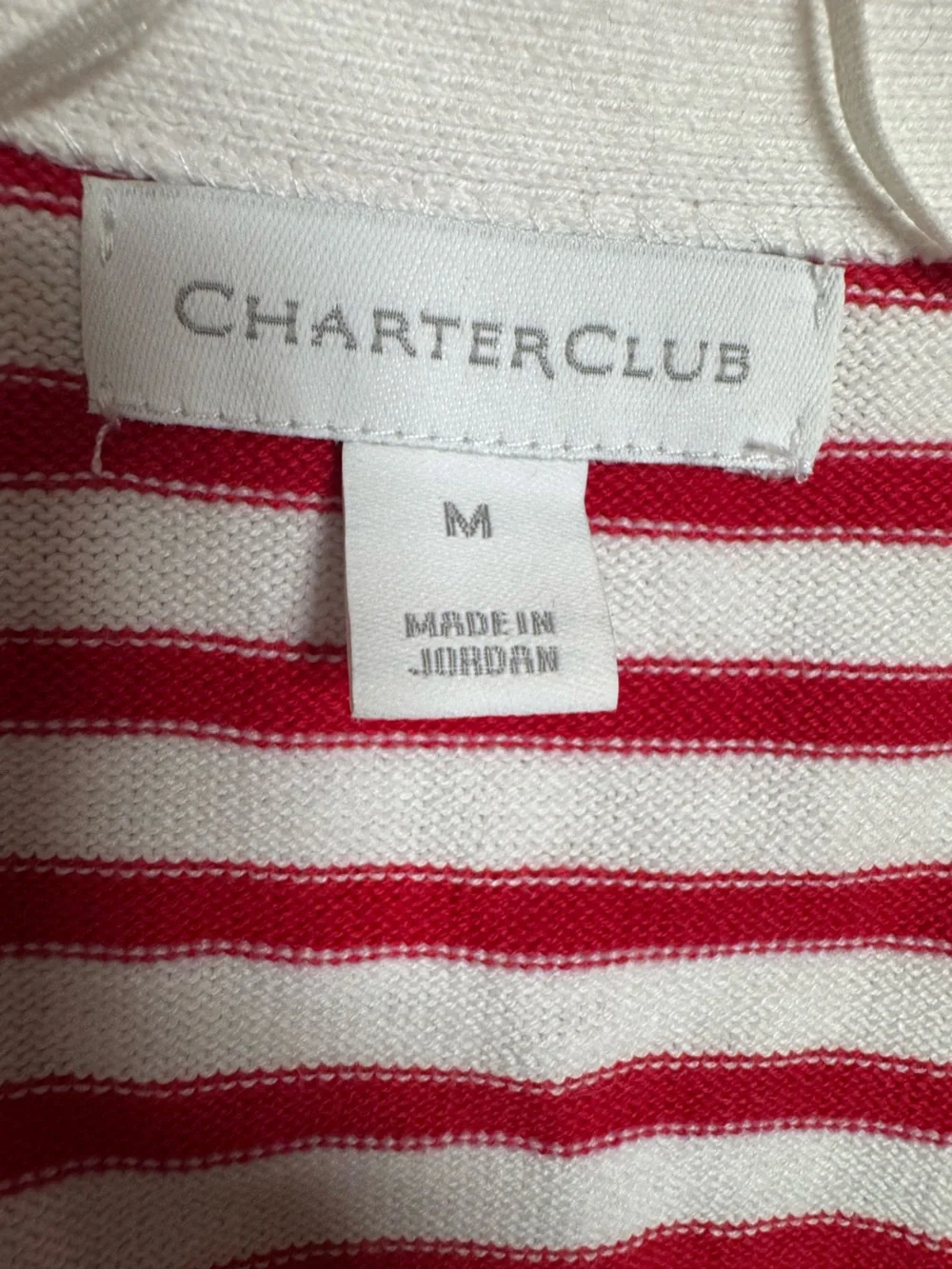 Charter Club Women’s Sail Away Red and White Striped Ruffle Shoulder Cardigan